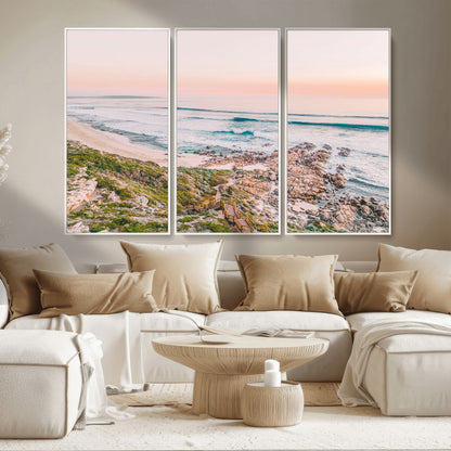 27332135-MGV-CV-36X24-Coastal Sunset Wall Art – Ocean Waves and Rocky Shore Canvas Print, Scenic Seaside Photography Decor for Bedroom, Living Room,