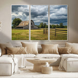 39409517-MGV-CV-36X24-Rustic Barn Wall Art – Weathered Farmhouse and Storm Clouds Canvas Print, Country Landscape Photography Decor for Bedroom, Living