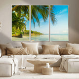 65056721-MGV-CV-36X24-Tropical Beach Wall Art – Palm Tree Coastal Photography Print, Relaxing Ocean Paradise Landscape, Island Seascape Home or Office