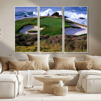 22776914-MGV-CV-36X24-Golf Course Wall Art – Oceanfront Green Canvas Print, Coastal Pebble Beach Photography Sports Decor for Living Room, Office, Man