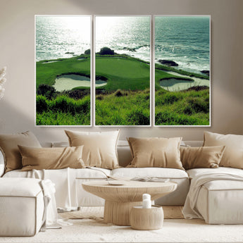 48473947-MGV-CV-36X24-Ocean Golf Course Wall Art – Panoramic Green Fairway Canvas Print, Coastal Golf Landscape Photography Sports Decor for Office, Man