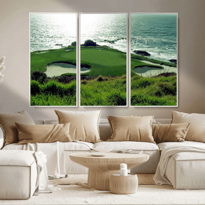 48473947-MGV-CV-36X24-Ocean Golf Course Wall Art – Panoramic Green Fairway Canvas Print, Coastal Golf Landscape Photography Sports Decor for Office, Man