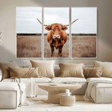 16316734-MGV-CV-36X24-Texas Longhorn Wall Art – Rustic Bull Portrait Canvas Print, Western Farmhouse Animal Photography Decor for Living Room, Office,