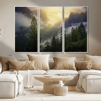 38316884-MGV-CV-36X24-Landscape Wall Art – Misty Mountain Valley Canvas Print, Scenic Pine Forest and Sunrise Photography Decor for Bedroom, Living