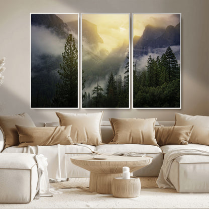38316884-MGV-CV-36X24-Landscape Wall Art – Misty Mountain Valley Canvas Print, Scenic Pine Forest and Sunrise Photography Decor for Bedroom, Living