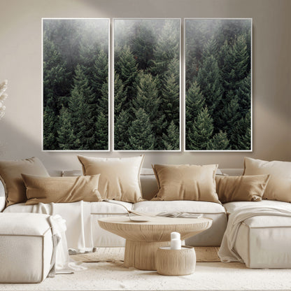 84059409-MGV-CV-36X24-Forest Wall Art – Misty Evergreen Trees Canvas Print, Tranquil Nature Photography Decor for Bedroom, Living Room, Office, Cabin or