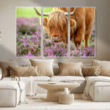 64069351-MGV-CV-36X24-Farmhouse Wall Art – Highland Cow in Wildflowers Canvas Print, Rustic Country Cattle Photography Decor for Bedroom, Living Room,