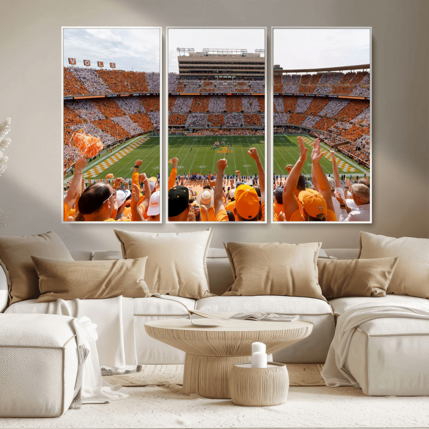 76011417-MGV-CV-36X24-Neyland Stadium Wall Art – Panoramic Tennessee Volunteers Checkerboard Crowd Canvas Print, Day Game Football Celebration Sports