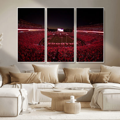 38331045-MGV-CV-36X24-Sanford Stadium Wall Art – Panoramic Georgia Bulldogs Red Light Game Football Canvas Print, Night Crowd Sports Decor for Office,