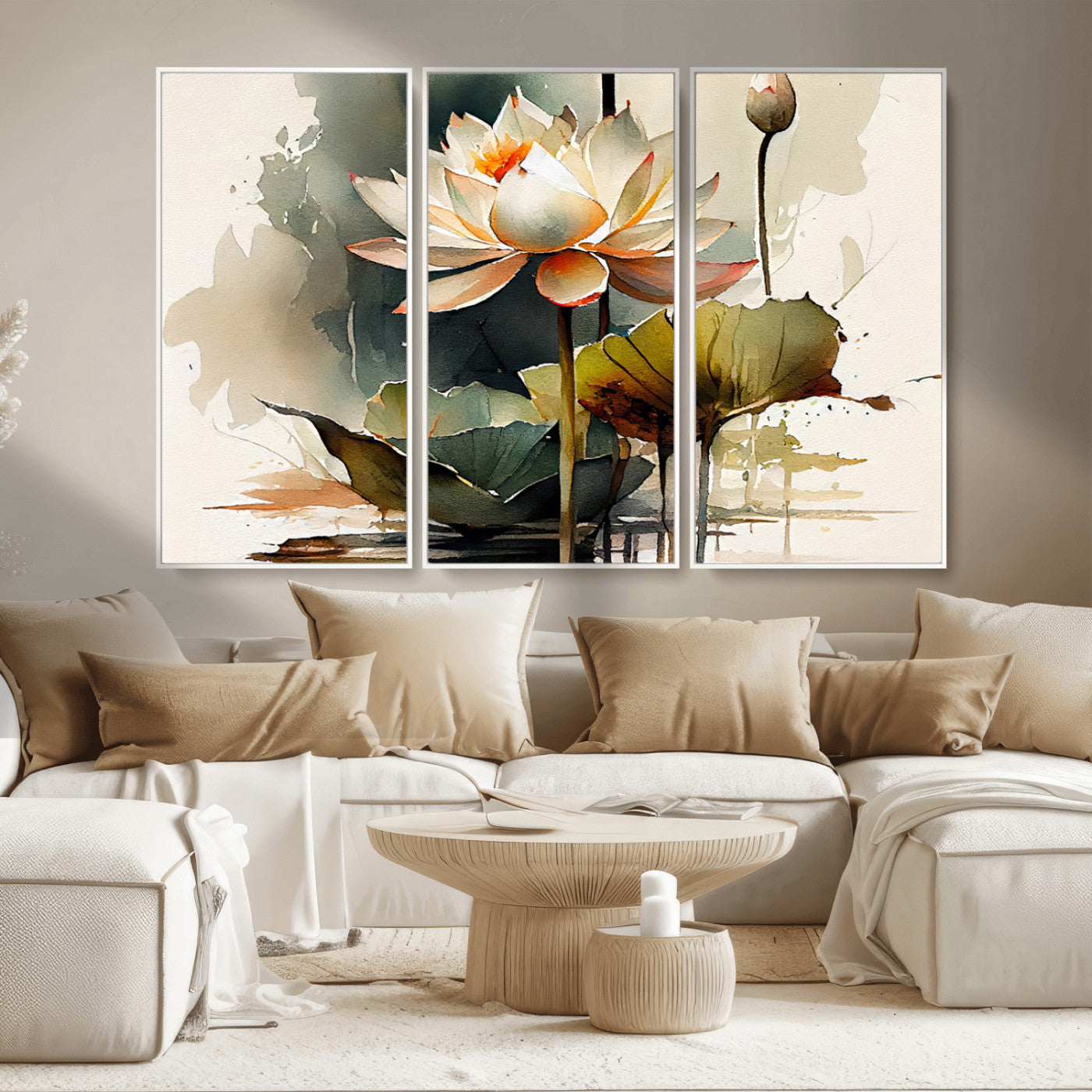46359-MGV-CV-36X24-Lotus Blossom Wall Art Canvas Print, Framed Water Lily Art Picture Print, Zen Flower Perfect Zen Botanical Decor Artwork