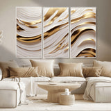 41237-MGV-CV-36X24-Gold Waves Wall Art Canvas Print, Framed Elegant Flow Art Picture Print, Luxury Layers Perfect Minimal Luxe Decor Artwork