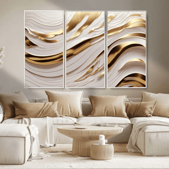 41237-MGV-CV-36X24-Gold Waves Wall Art Canvas Print, Framed Elegant Flow Art Picture Print, Luxury Layers Perfect Minimal Luxe Decor Artwork