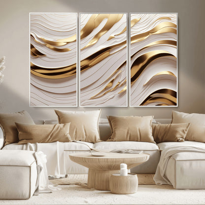 41237-MGV-CV-36X24-Gold Waves Wall Art Canvas Print, Framed Elegant Flow Art Picture Print, Luxury Layers Perfect Minimal Luxe Decor Artwork