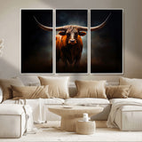 12484-MGV-CV-36X24-Texas Longhorn Wall Art Canvas Print, Framed Western Bull Art Picture Print, Moody Cattle Perfect Moody Western Decor Artwork