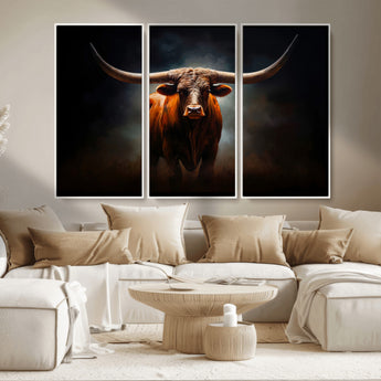 12484-MGV-CV-36X24-Texas Longhorn Wall Art Canvas Print, Framed Western Bull Art Picture Print, Moody Cattle Perfect Moody Western Decor Artwork