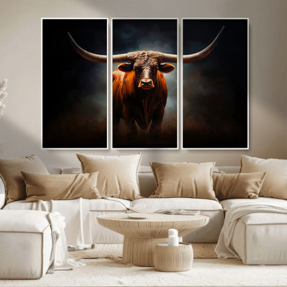 12484-MGV-CV-36X24-Texas Longhorn Wall Art Canvas Print, Framed Western Bull Art Picture Print, Moody Cattle Perfect Moody Western Decor Artwork