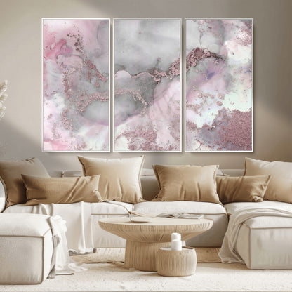 16416-MGV-CV-36X24-Blush Marble Wall Art Canvas Print, Framed Rose Gold Art Picture Print, Pink Cloudy Perfect Modern Glam Decor Artwork