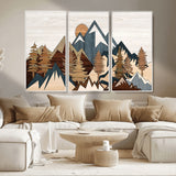 80300-MGV-CV-36X24-Geometric Mountains Wall Art Canvas Print, Framed Stylized Trees Art Picture Print, Graphic Forest Perfect Rustic Abstract Decor
