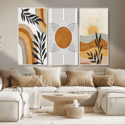 32359-MGV-CV-36X24-Modern Sun Wall Art Canvas Print, Framed Retro Horizon Art Picture Print, Sunburst Design Perfect Mid Century Boho Decor Artwork