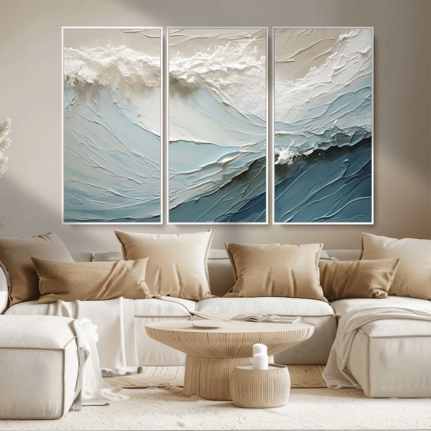 53646-MGV-CV-36X24-Ocean Wave Wall Art Canvas Print, Framed Textured Seascape Art Picture Print, Modern Ocean Perfect Minimal Coastal 2/2 Decor