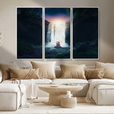 56359-MGV-CV-36X24-Lilo Stitch Wall Art Canvas Print, Framed Stitch Angel Art Picture Print, Cartoon Waterfall Perfect Tropical Fantasy Decor Artwork