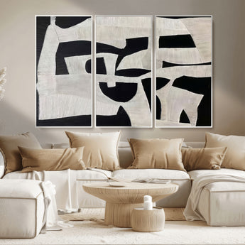 33714-MGV-CV-36X24-Monochrome Design Wall Art Canvas Print, Framed Modern Linework Art Picture Print, Textured Shapes Perfect Monochrome Modern Decor