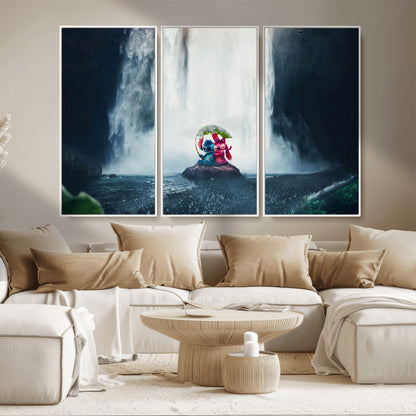 32259-MGV-CV-36X24-Stitch Angel Wall Art Canvas Print, Framed Stitch Waterfall Art Picture Print, Cartoon Couple Perfect Moody Fantasy Decor Artwork