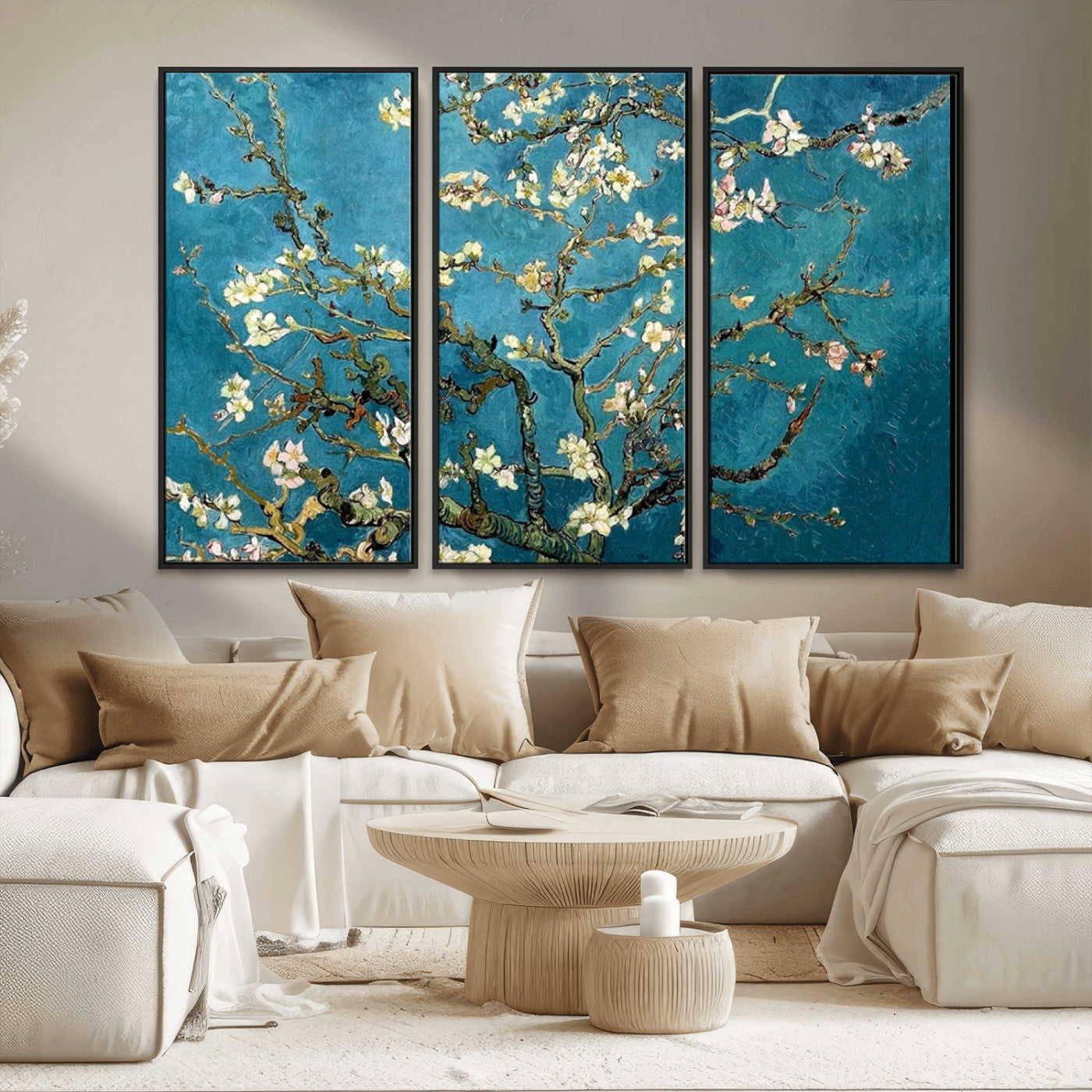 91714-MGV-FC-48X32-3P_Black-Almond Blossoms Wall Art – Handcrafted Van Gogh Inspired Floral Canvas Print, Beautiful Nature Decor for Living Room, Bedroom, or