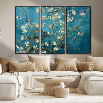 91714-MGV-FC-48X32-3P_Black-Almond Blossoms Wall Art – Handcrafted Van Gogh Inspired Floral Canvas Print, Beautiful Nature Decor for Living Room, Bedroom, or