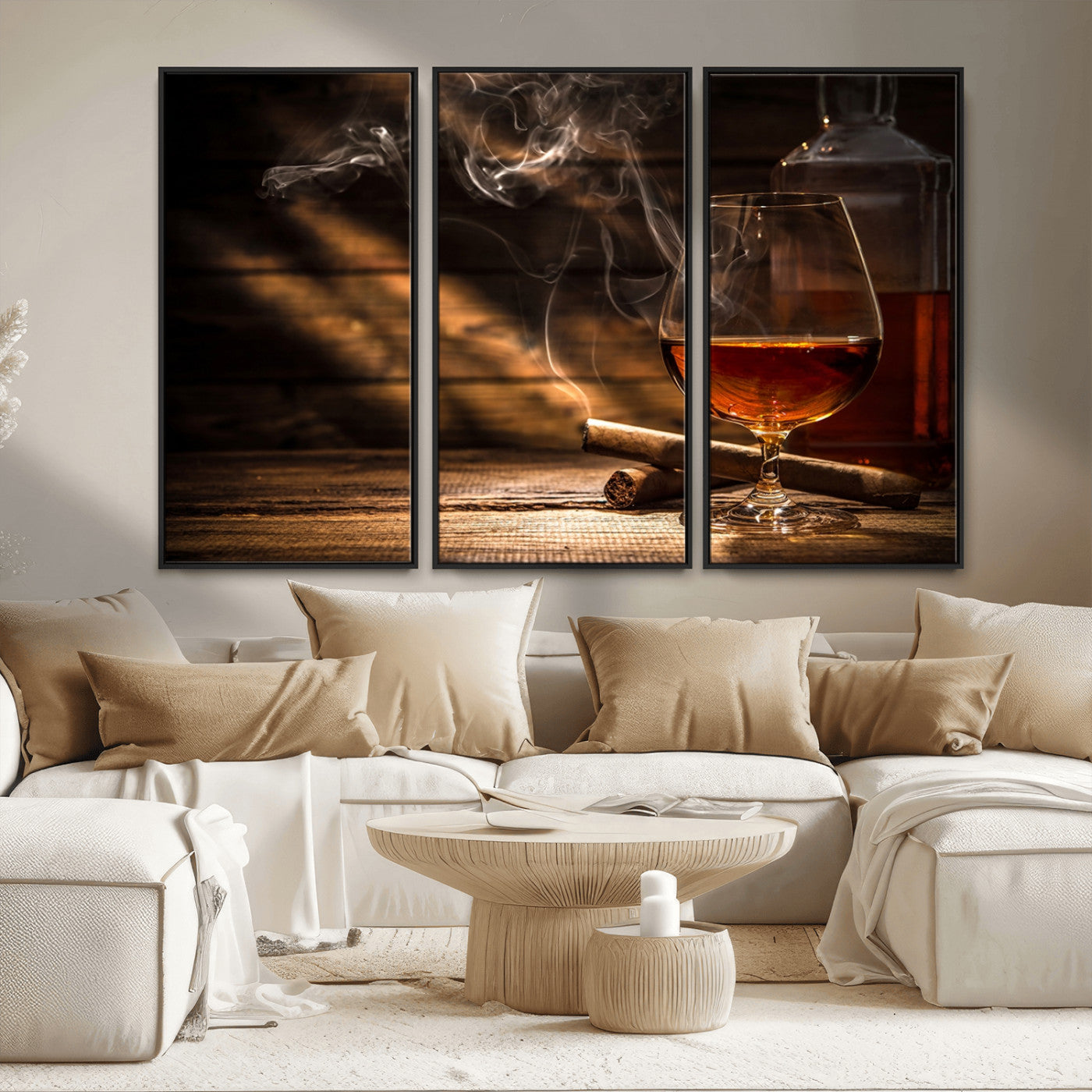 92305-MGV-CV-36X24-Whiskey & Cigar Wall Art – Moody Whiskey and Cigar Canvas Print, Sophisticated Bar or Home Lounge Decor for Office, Man Cave or