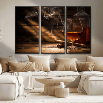 92305-MGV-CV-36X24-Whiskey & Cigar Wall Art – Moody Whiskey and Cigar Canvas Print, Sophisticated Bar or Home Lounge Decor for Office, Man Cave or