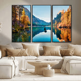 32962-MGV-FC-48X32-3P_Black-Mountain Lake Wall Art – Tranquil Autumn Landscape Canvas Print, Nature Reflection Decor for Living Room, Bedroom, Office or Cabin