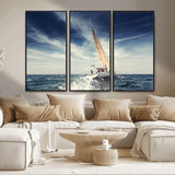75430-MGV-FC-48X32-3P_Black-Sailing Boat Wall Art – Dynamic Ocean Yacht Canvas Print, Nautical Decor for Living Room, Office, Beach House or Cabin