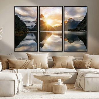 78842-MGV-FC-48X32-3P_Black-Sunrise Mountain Reflection Wall Art – Stunning Nature Landscape Canvas Print for Home, Office, Living Room or Relaxing Space