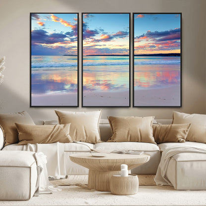 64882-MGV-CV-36X24-Tranquil Sunset Beach Wall Art – Panoramic Ocean Reflection Canvas Print, Calm Coastal Decor for Bedroom, Living Room or Office