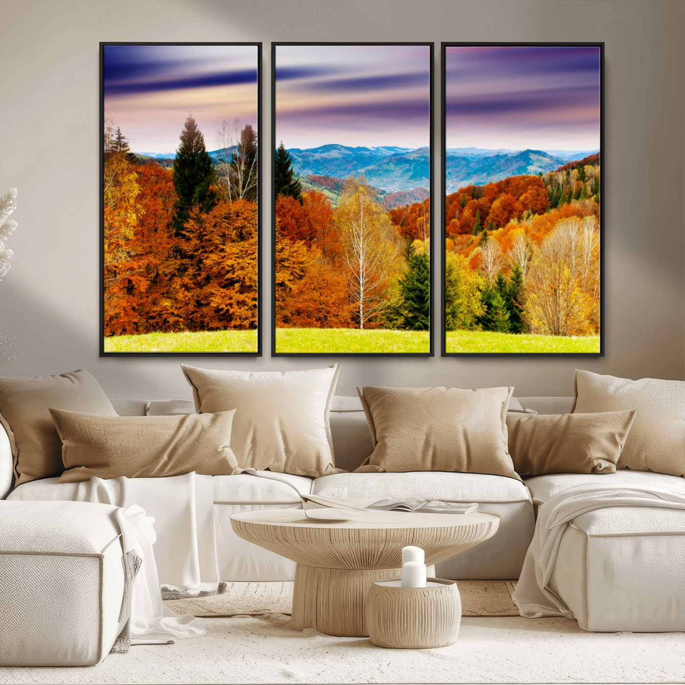 58007-MGV-FC-48X32-3P_Black-Autumn Mountain Landscape Wall Art – Stunning Fall Forest Canvas Print, Cozy Nature Decor for Home or Office