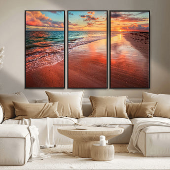77723-MGV-CV-36X24-Sunset Beach Wall Art – Vibrant Ocean Waves and Golden Horizon Canvas Print, Coastal Seascape Photography Home Decor