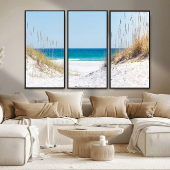 58498-MGV-CV-36X24-White Sandy Beach Wall Art – Panoramic Coastal Canvas Print, Ocean View Decor for Living Room, Bedroom, Office, Relaxing Seaside