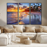 19917-MGV-CV-36X24-Tropical Sunset Beach Wall Art – Panoramic Palm Trees and Ocean Canvas Print, Vibrant Coastal Decor for Living Room, Office or Man