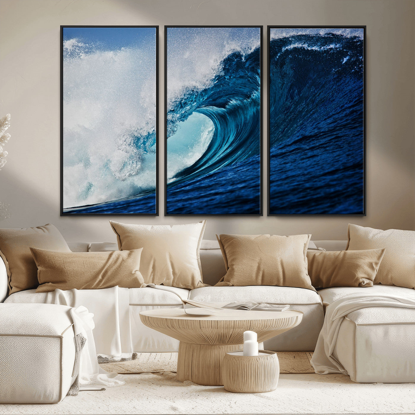 89502-MGV-CV-36X24-Powerful Ocean Wave Wall Art – Panoramic Blue Sea Wave Canvas Print, Coastal Surf Photography Artwork for Living Room, Bedroom, or