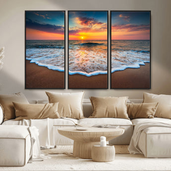 16110-MGV-CV-36X24-Ocean Sunset Wall Art – Vibrant Beach Waves and Horizon Canvas Print, Relaxing Coastal Seascape Decor for Living Room or Bedroom