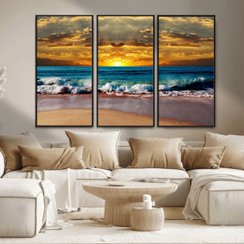 83389-MGV-CV-36X24-Ocean Sunrise Wall Art – Vibrant Beach Waves Canvas Print, Coastal Seascape Decor for Living Room or Office