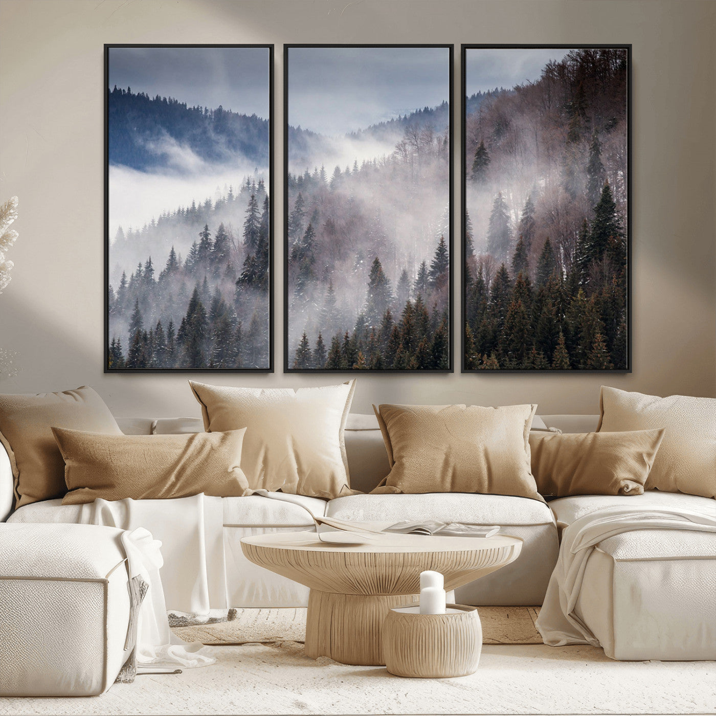 18459-MGV-CV-36X24-Misty Pine Forest Wall Art – Serene Mountain Landscape Canvas Print, Tranquil Nature Artwork for Living Room, Bedroom, Cabin or