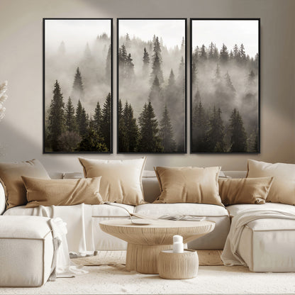 62862-MGV-CV-36X24-Misty Forest Wall Art – Tranquil Pine Tree Canvas Print with Mountain Fog, Nature Landscape Artwork for Living Room, Bedroom, or