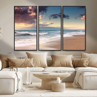 42253-MGV-CV-36X24-Serene Beach Waves Wall Art – Tranquil Ocean Horizon Canvas Print, Coastal Seascape Decor for Living Room or Office Wall