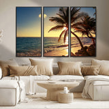 82710-MGV-CV-36X24-Palm Tree Sunset Beach Wall Art – Tropical Ocean Canvas Print, Coastal Paradise Seascape Decor for Living Room or Office Wall