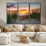 25576-MGV-CV-36X24-Beach Grass Sunset Wall Art – Coastal Sand Dune Landscape Canvas Print, Ocean View Nature Decor for Living Room or Office Wall