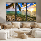 68606-MGV-CV-36X24-Tropical Palm Tree Ocean Wall Art – Sunset Beach Seascape Print, Coastal Paradise Decor for Living Room or Office