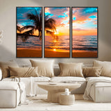 34674-MGV-CV-36X24-Tropical Sunset Beach Wall Art – Palm Tree Ocean Canvas Print, Coastal Seascape Decor for Living Room or Office Wall