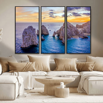 72955-MGV-CV-36X24-Ocean Rock Formation Wall Art – Sunset Coastal Seascape Print, Beach Landscape Decor for Living Room or Office